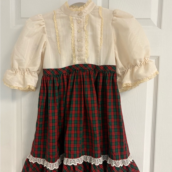 Handmade Vintage Cottage Core Girls Red Green Plaid Christmas Dress - Picture 7 of 11